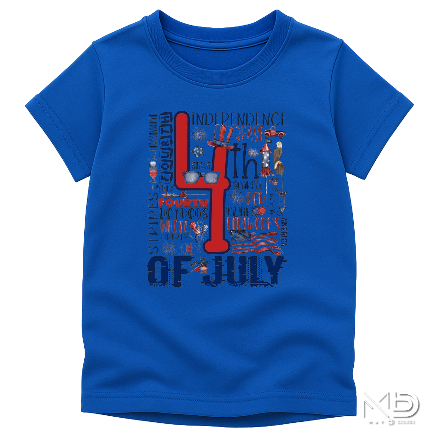 4th of July Word Art Patriotic Shirt | Independence Day Typography Tee | Red White Blue Fireworks Graphic T-Shirt | Americana Celebration Shirt