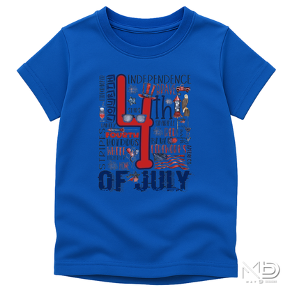 4th of July Word Art Patriotic Shirt | Independence Day Typography Tee | Red White Blue Fireworks Graphic T-Shirt | Americana Celebration Shirt