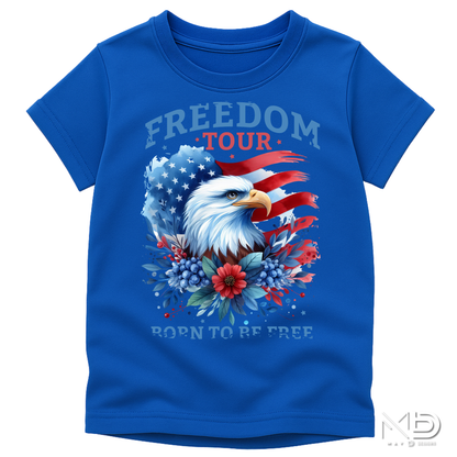 Freedom Tour Born To Be Free Eagle Shirt | Patriotic Americana Tee | Bald Eagle Fourth of July Shirt | Red White and Blue Graphic T-Shirt