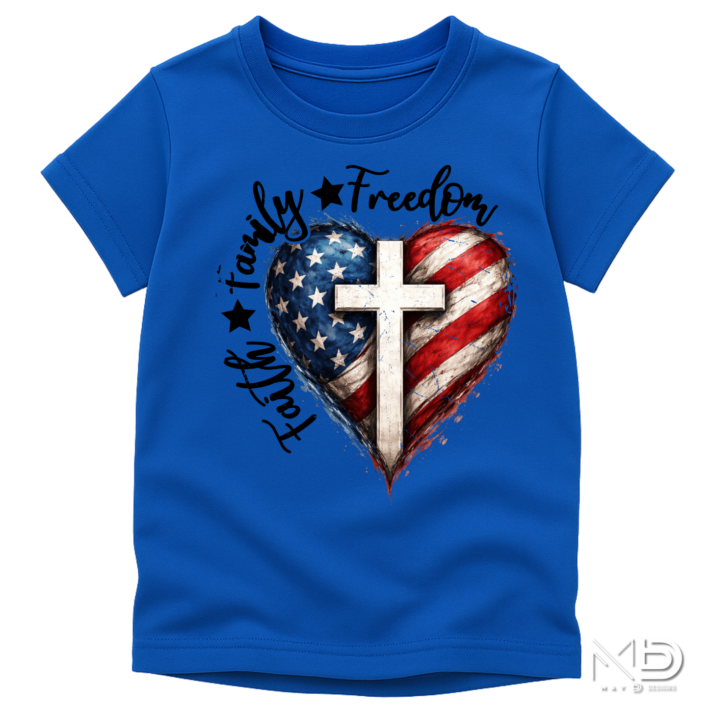 Faith Family Freedom Patriotic Christian Shirt | American Flag Heart Cross Tee | USA Independence Day Christian T-Shirt