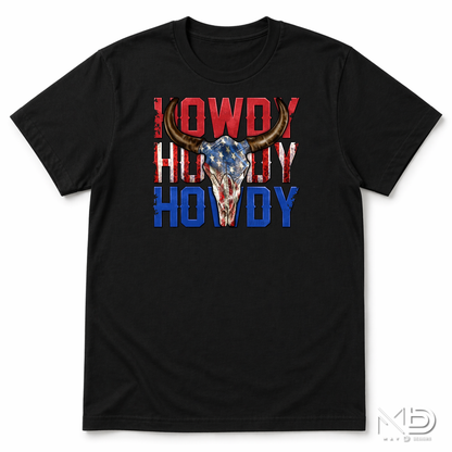 Howdy Howdy Howdy Shirt | Patriotic Cow Skull Western Graphic Tee