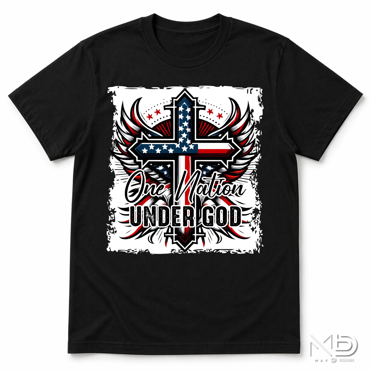 One Nation Under God Patriotic Christian Shirt | American Flag Cross Tee | Faith Based USA Graphic T-Shirt | Christian Independence Day Shirt
