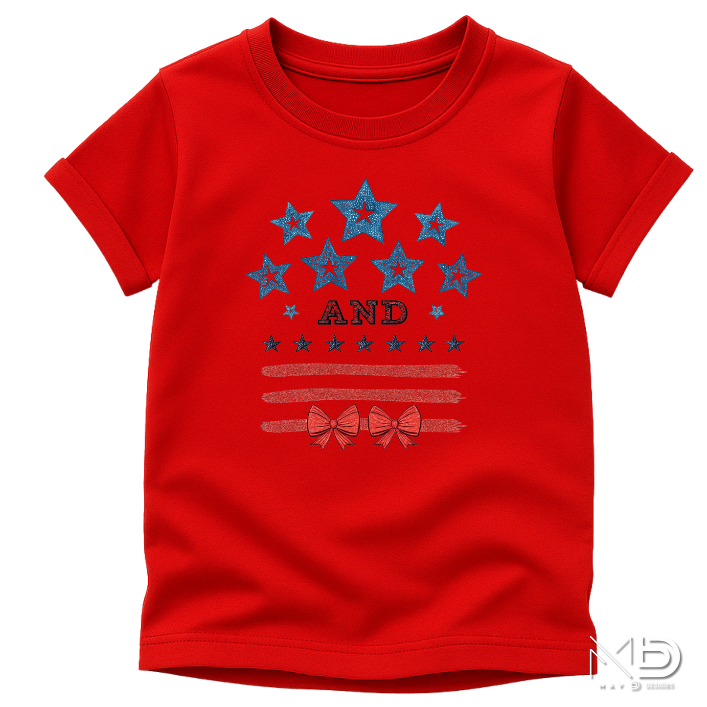 Stars and Stripes Patriotic Bow Shirt | Coquette Fourth of July Tee | Red White and Blue Bow Graphic T-Shirt | Cute Americana Shirt