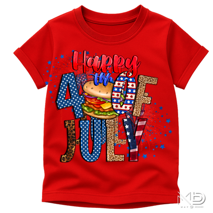 Happy 4th of July Burger Shirt | Patriotic BBQ Graphic Tee | Red White Blue Independence Day T-Shirt | Funny Summer Cookout Shirt