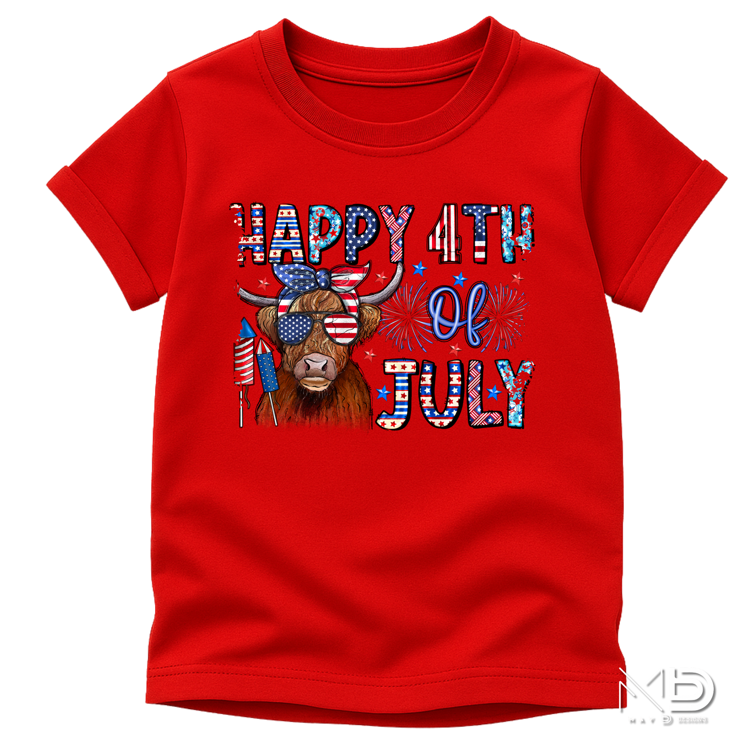 Happy 4th of July Highland Cow Shirt | Patriotic Cow Graphic Tee | Funny Americana Farmhouse Shirt 🇺🇸🐮🎆