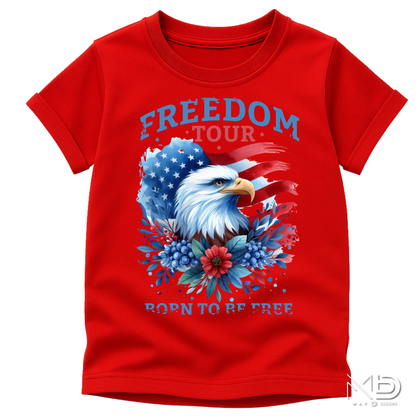 Freedom Tour Born To Be Free Eagle Shirt | Patriotic Americana Tee | Bald Eagle Fourth of July Shirt | Red White and Blue Graphic T-Shirt