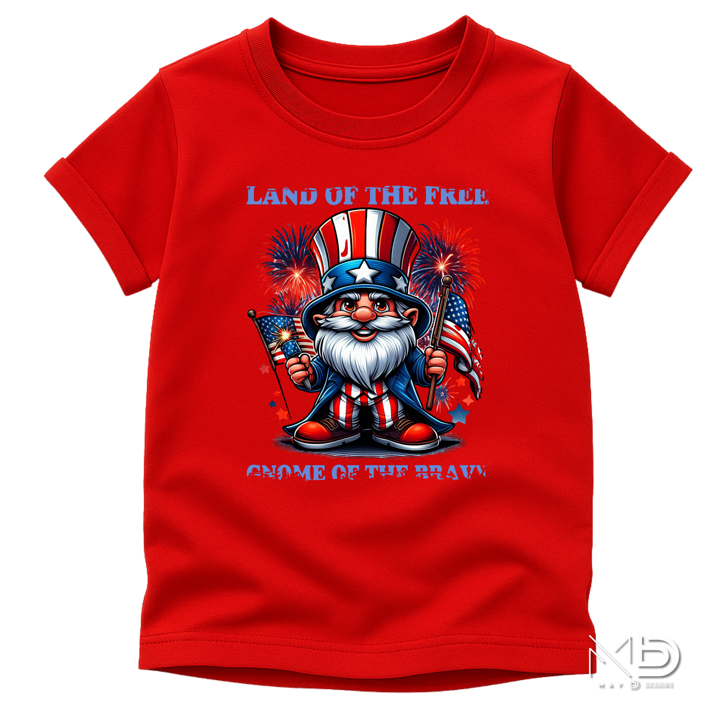 Land of the Free, Gnome of the Brave Patriotic Shirt | Uncle Sam Gnome Fourth of July Tee | USA Fireworks Graphic T-Shirt | Americana Independence Day Shirt