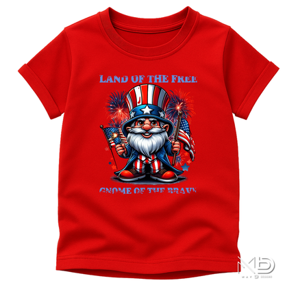 Land of the Free, Gnome of the Brave Patriotic Shirt | Uncle Sam Gnome Fourth of July Tee | USA Fireworks Graphic T-Shirt | Americana Independence Day Shirt