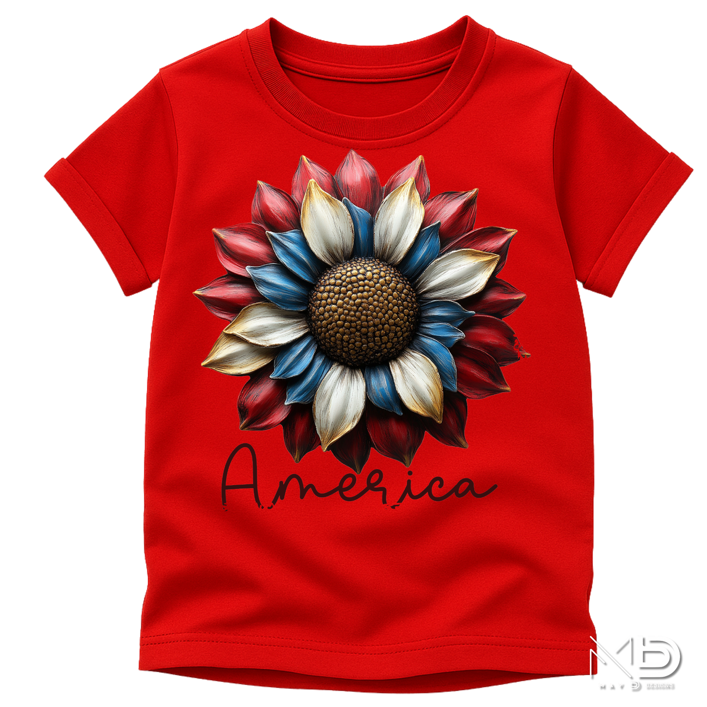 Patriotic Sunflower America Shirt | Red White Blue Floral Graphic Tee | Americana Sunflower T-Shirt | 4th of July Floral Shirt