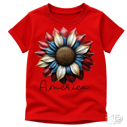 Patriotic Sunflower America Shirt | Red White Blue Floral Graphic Tee | Americana Sunflower T-Shirt | 4th of July Floral Shirt