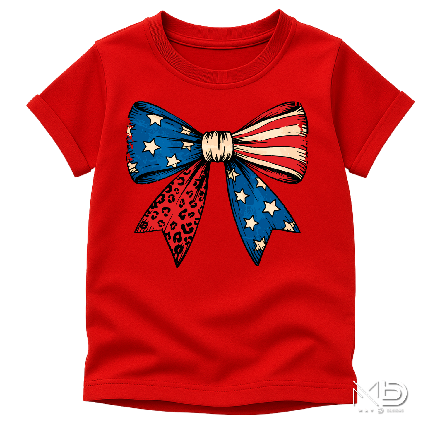Patriotic Coquette Bow Shirt | American Flag Leopard Print Bow Tee | Fourth of July Red White & Blue T-Shirt