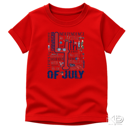 4th of July Word Art Patriotic Shirt | Independence Day Typography Tee | Red White Blue Fireworks Graphic T-Shirt | Americana Celebration Shirt