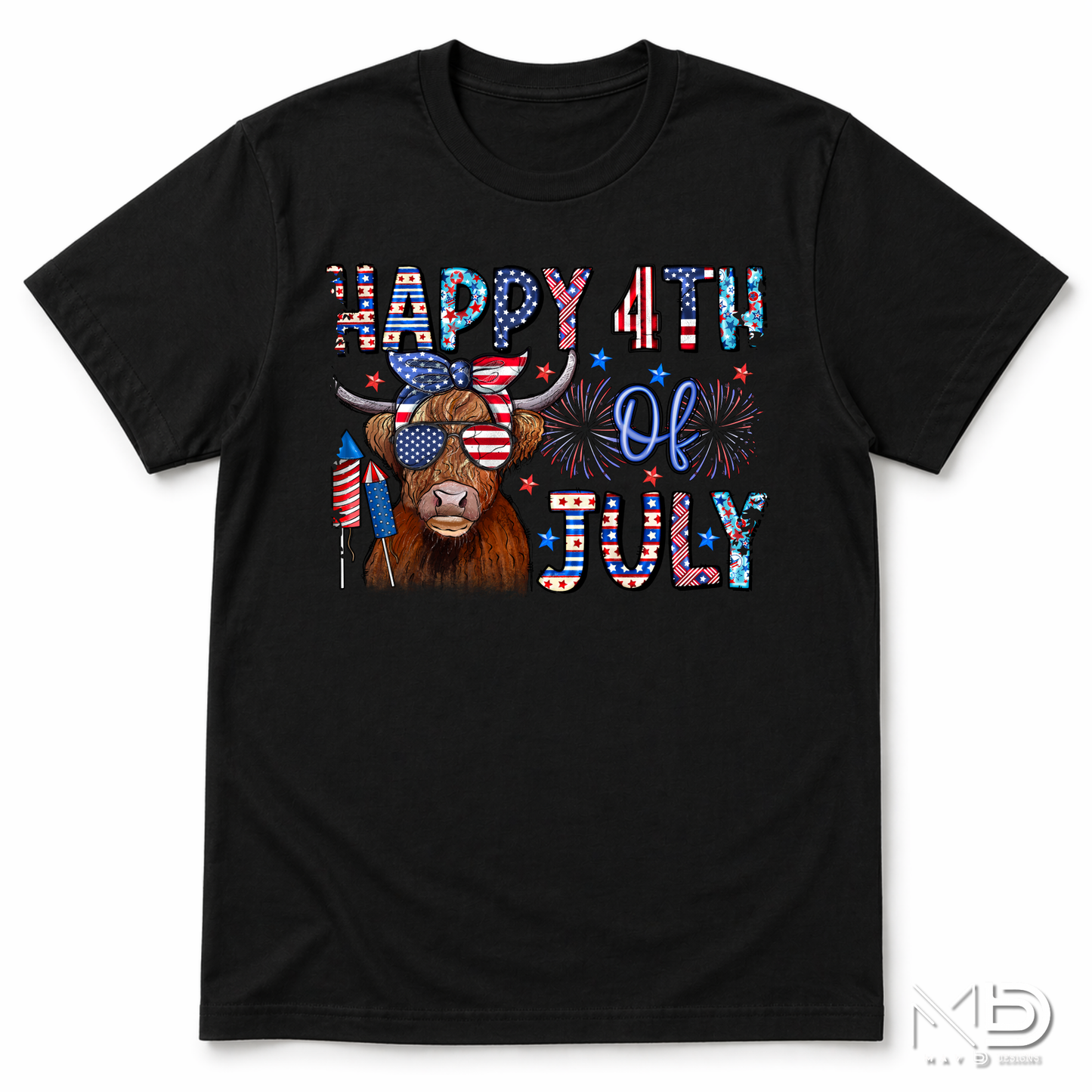 Happy 4th of July Highland Cow Shirt | Patriotic Cow Graphic Tee | Funny Americana Farmhouse Shirt 🇺🇸🐮🎆