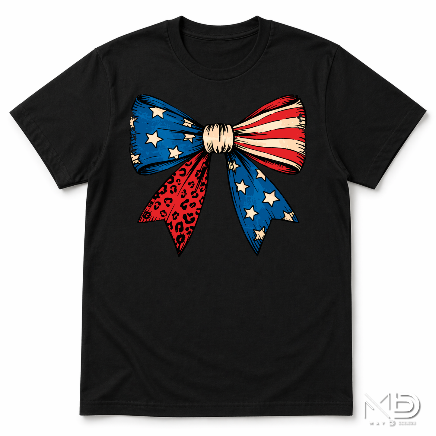 Patriotic Coquette Bow Shirt | American Flag Leopard Print Bow Tee | Fourth of July Red White & Blue T-Shirt