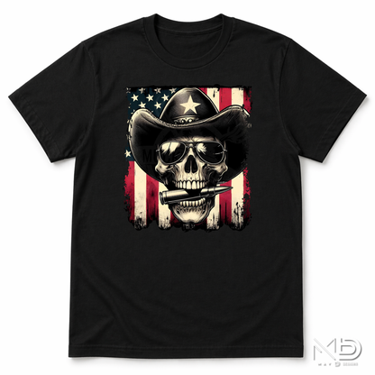 Patriotic Cowboy Skull Shirt | American Flag Western Graphic Tee
