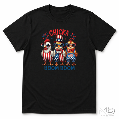 Chicka Boom Boom Shirt | Funny Patriotic Chicken Fourth of July Graphic Tee