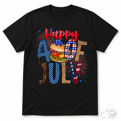 Happy 4th of July Burger Shirt | Patriotic BBQ Graphic Tee | Red White Blue Independence Day T-Shirt | Funny Summer Cookout Shirt