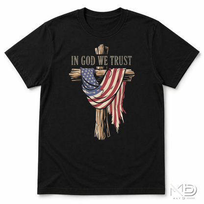 In God We Trust Patriotic Cross Shirt | Christian American Flag Tee | Faith & Freedom Graphic T-Shirt