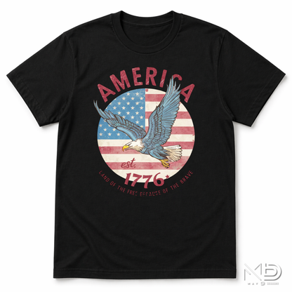 America Est. 1776 Bald Eagle Patriotic Shirt | Vintage USA Flag Graphic Tee | Freedom & Liberty Independence Day T-Shirt