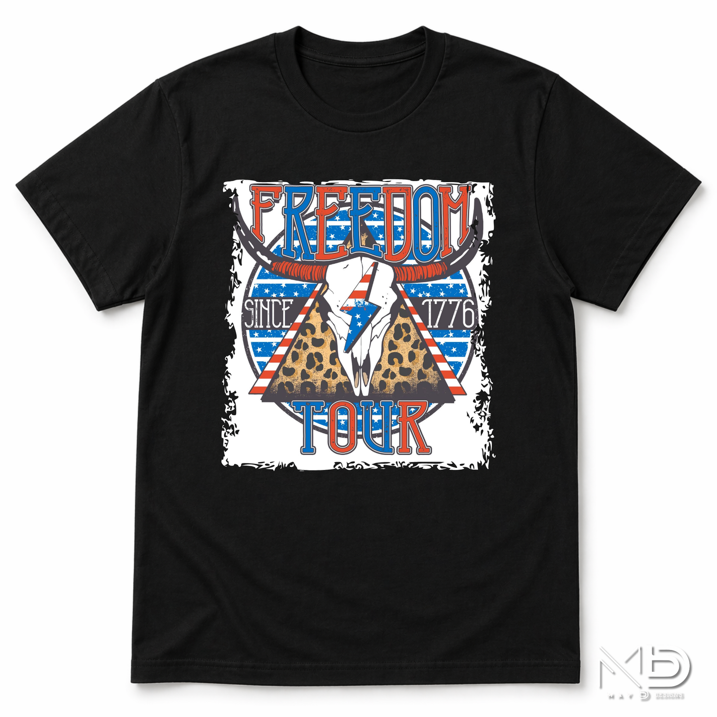 Freedom Tour Shirt | Patriotic Western Cow Skull USA Graphic Tee