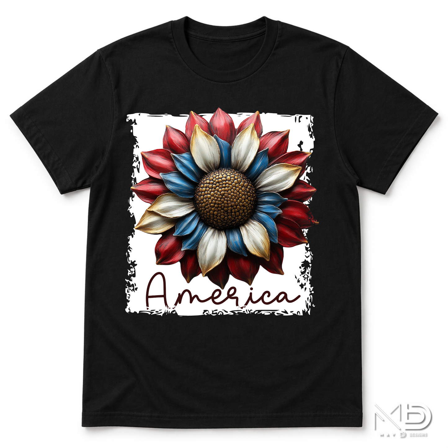 Patriotic Sunflower America Shirt | Red White Blue Floral Graphic Tee | Americana Sunflower T-Shirt | 4th of July Floral Shirt