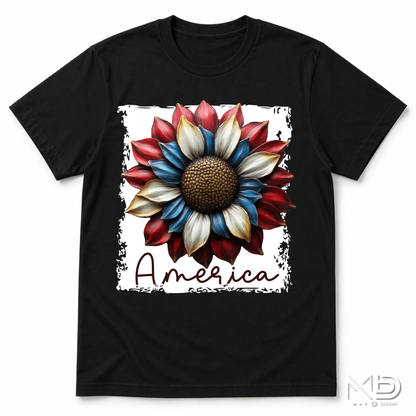 Patriotic Sunflower America Shirt | Red White Blue Floral Graphic Tee | Americana Sunflower T-Shirt | 4th of July Floral Shirt