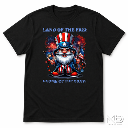 Land of the Free, Gnome of the Brave Patriotic Shirt | Uncle Sam Gnome Fourth of July Tee | USA Fireworks Graphic T-Shirt | Americana Independence Day Shirt