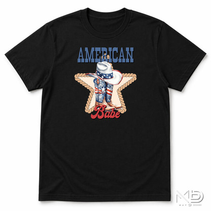 American Babe Shirt | Patriotic Cowgirl Boots & Cowboy Hat Graphic Tee
