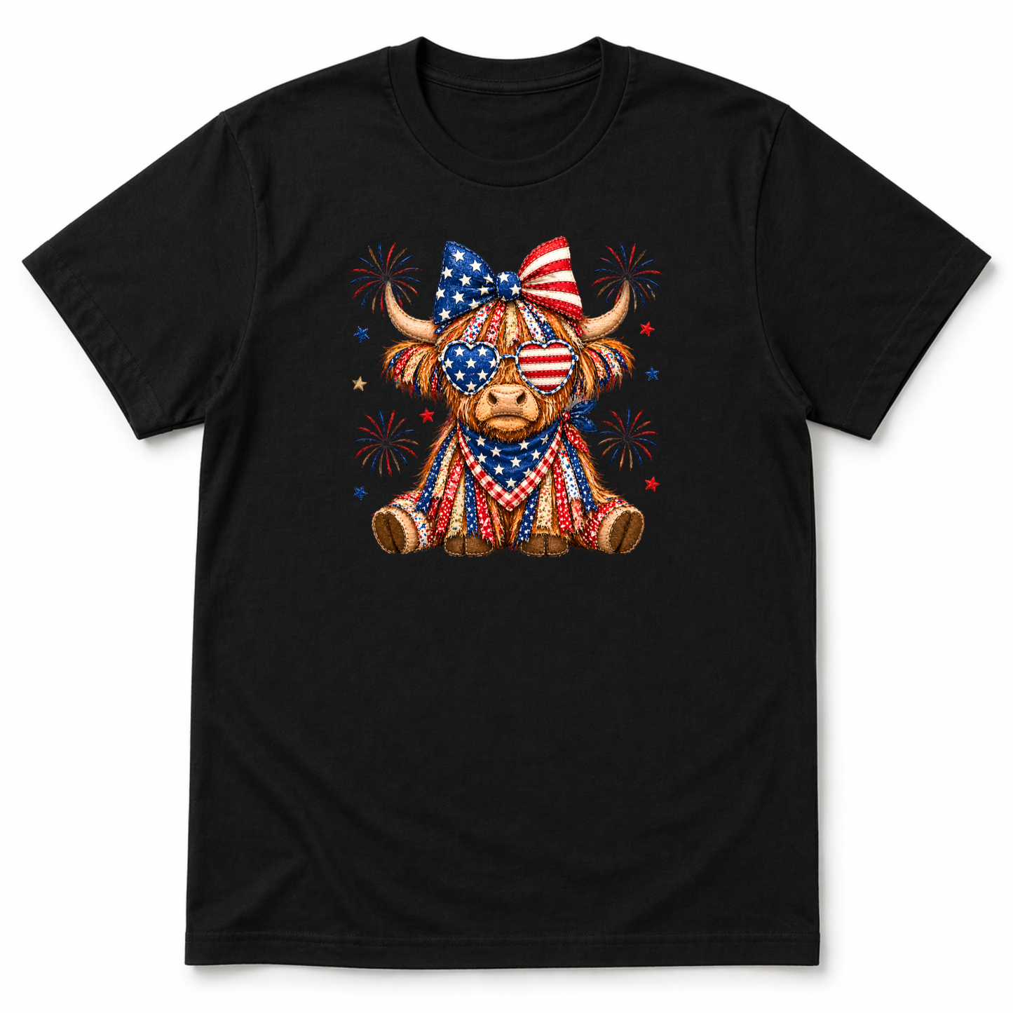 Patriotic Highland Cow Shirt | USA Flag Highland Cow Tee | Fourth of July Cow Graphic T-Shirt