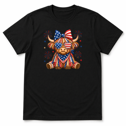 Patriotic Highland Cow Shirt | USA Flag Highland Cow Tee | Fourth of July Cow Graphic T-Shirt