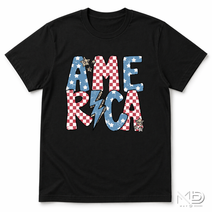 America Lightning Bolt Patriotic Shirt | Retro Fourth of July Graphic Tee