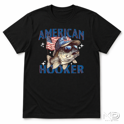 American Hooker Fishing Shirt | Patriotic Bass Fisherman Tee | Fourth of July Fishing Graphic T-Shirt