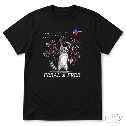 Feral & Free Raccoon Patriotic Shirt | Funny Fourth of July Tee