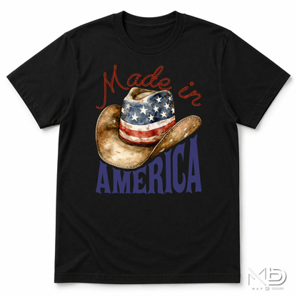 Made In America Cowboy Hat Shirt | Patriotic Western Graphic Tee | USA Country Pride T-Shirt