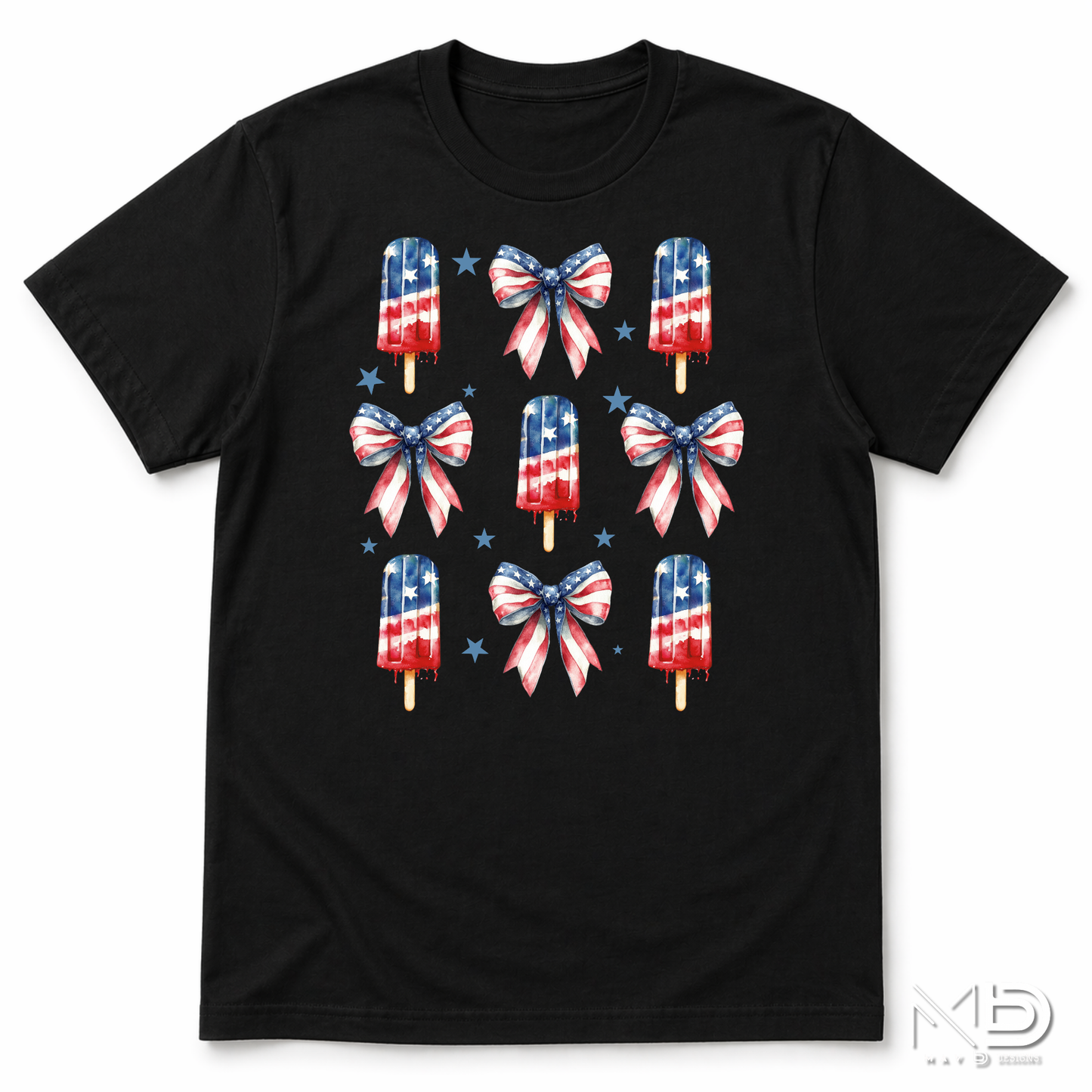 Patriotic Popsicle Shirt | Fourth of July Bow Tee | Red White Blue Summer Graphic T-Shirt