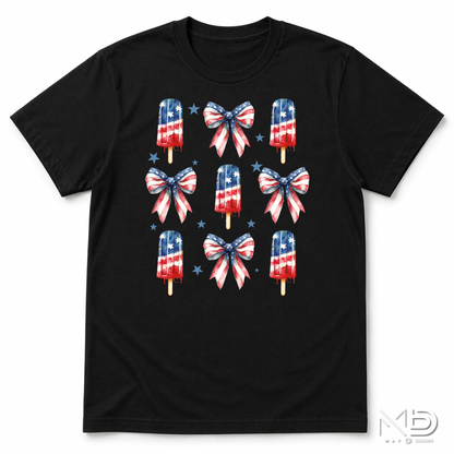 Patriotic Popsicle Shirt | Fourth of July Bow Tee | Red White Blue Summer Graphic T-Shirt