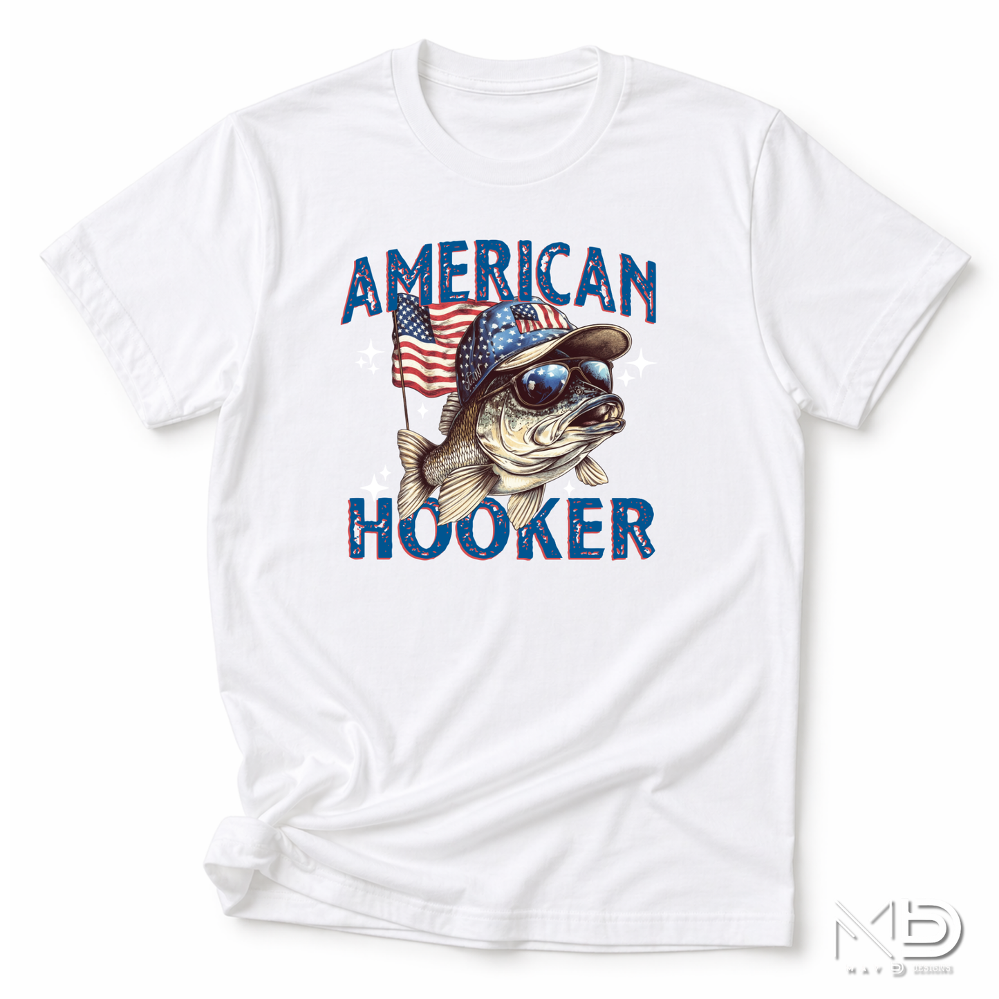 American Hooker Fishing Shirt | Patriotic Bass Fisherman Tee | Fourth of July Fishing Graphic T-Shirt