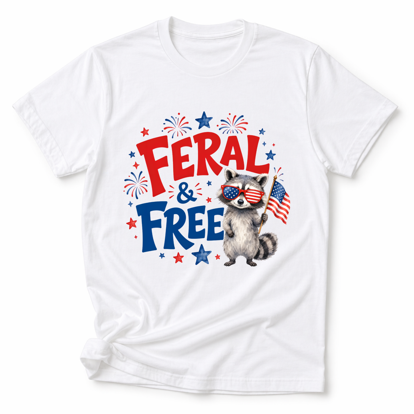 Feral & Free Raccoon Shirt | Funny Patriotic Fourth of July Tee | USA Independence Day Graphic T-Shirt