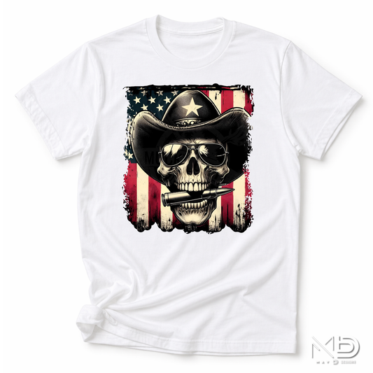 Patriotic Cowboy Skull Shirt | American Flag Western Graphic Tee