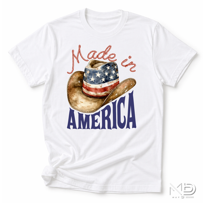 Made In America Cowboy Hat Shirt | Patriotic Western Graphic Tee | USA Country Pride T-Shirt