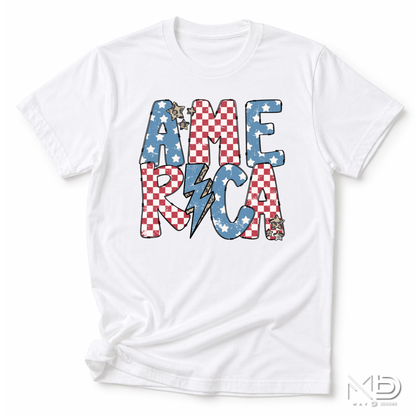 America Lightning Bolt Patriotic Shirt | Retro Fourth of July Graphic Tee