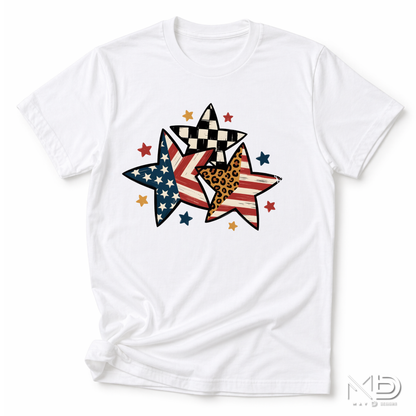 Patriotic Stars Shirt | USA Flag & Leopard Print Graphic Tee