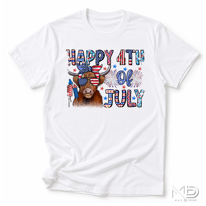 Happy 4th of July Highland Cow Shirt | Patriotic Cow Graphic Tee | Funny Americana Farmhouse Shirt 🇺🇸🐮🎆