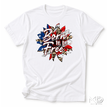 Born to Be Free Patriotic Leopard Sunflower Shirt