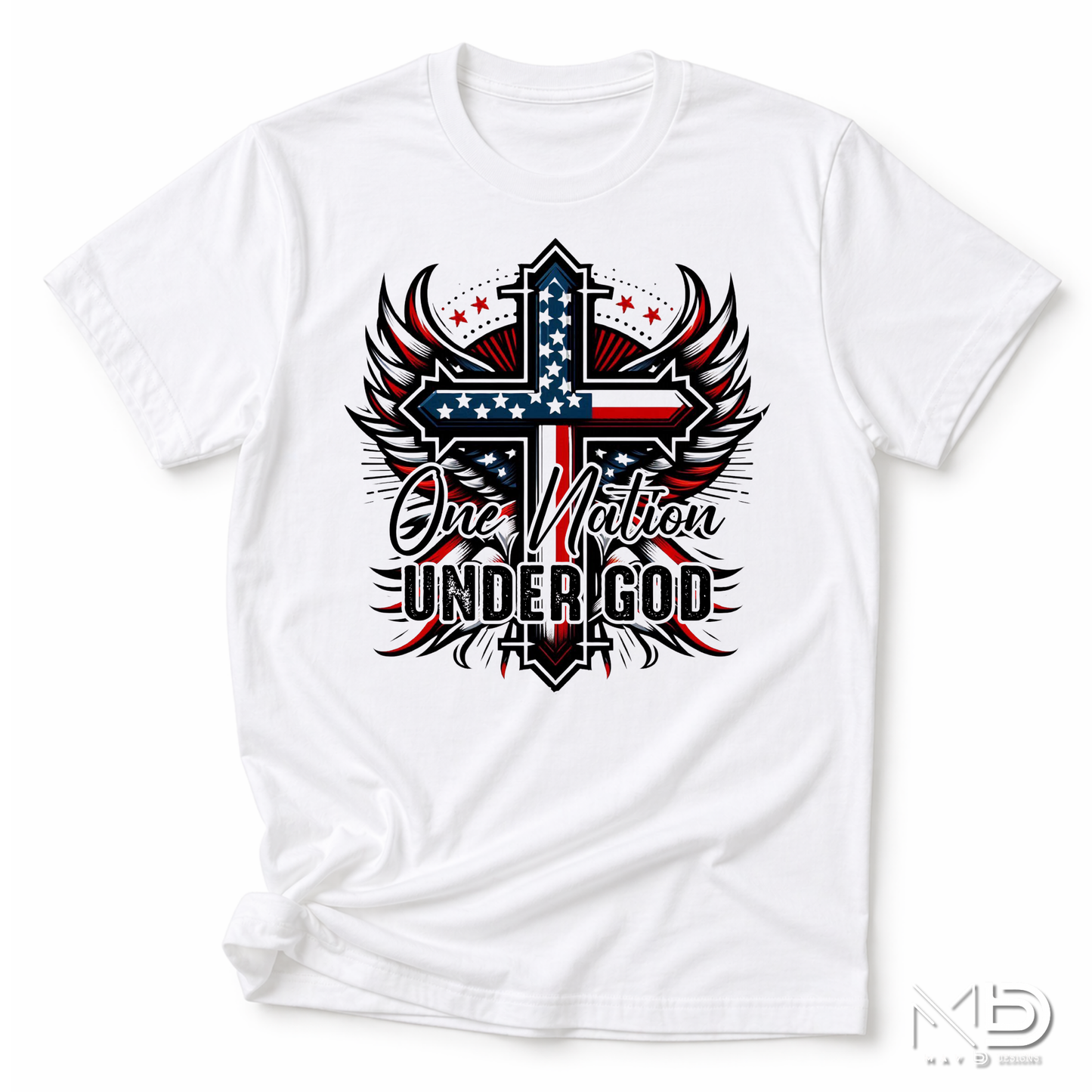 One Nation Under God Patriotic Christian Shirt | American Flag Cross Tee | Faith Based USA Graphic T-Shirt | Christian Independence Day Shirt