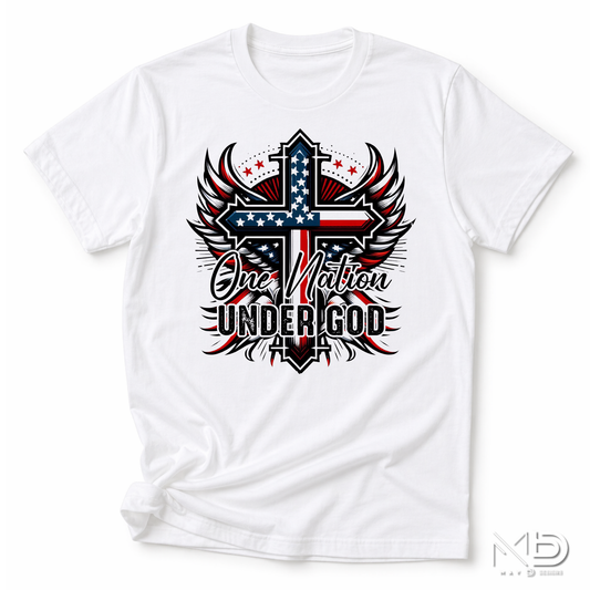 One Nation Under God Patriotic Christian Shirt | American Flag Cross Tee | Faith Based USA Graphic T-Shirt | Christian Independence Day Shirt