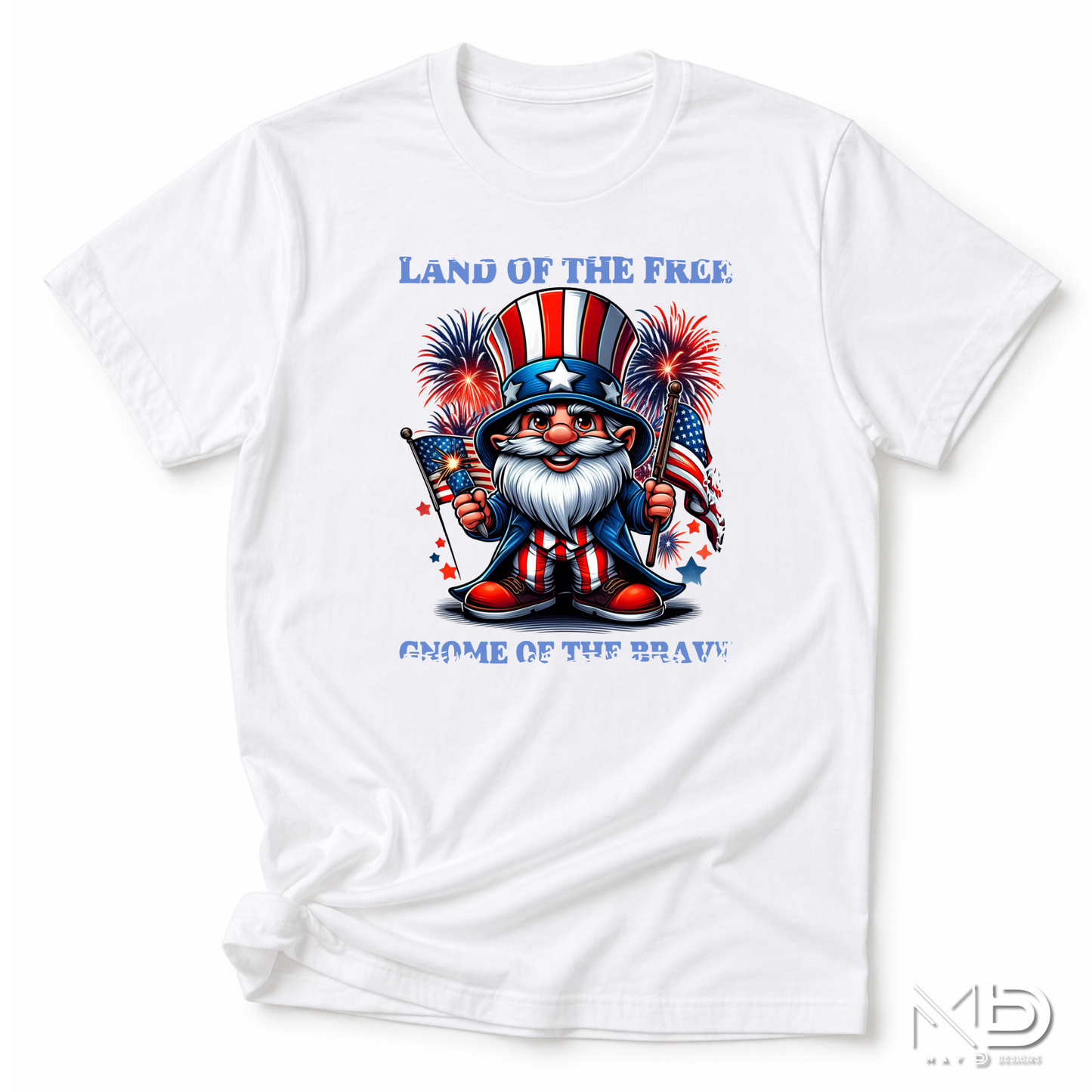 Land of the Free, Gnome of the Brave Patriotic Shirt | Uncle Sam Gnome Fourth of July Tee | USA Fireworks Graphic T-Shirt | Americana Independence Day Shirt