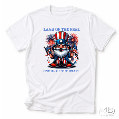 Land of the Free, Gnome of the Brave Patriotic Shirt | Uncle Sam Gnome Fourth of July Tee | USA Fireworks Graphic T-Shirt | Americana Independence Day Shirt