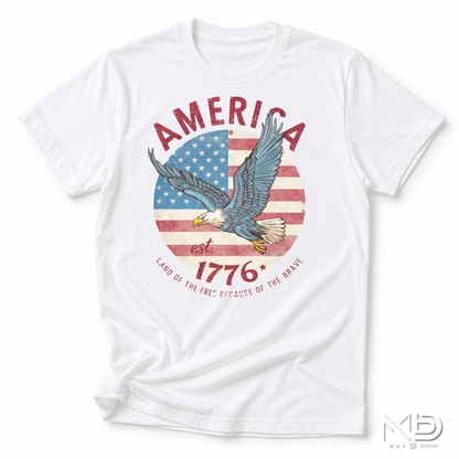 America Est. 1776 Bald Eagle Patriotic Shirt | Vintage USA Flag Graphic Tee | Freedom & Liberty Independence Day T-Shirt