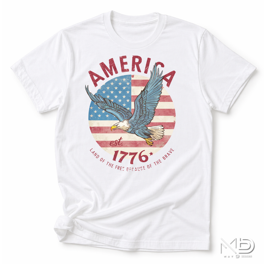 America Est. 1776 Bald Eagle Patriotic Shirt | Vintage USA Flag Graphic Tee | Freedom & Liberty Independence Day T-Shirt